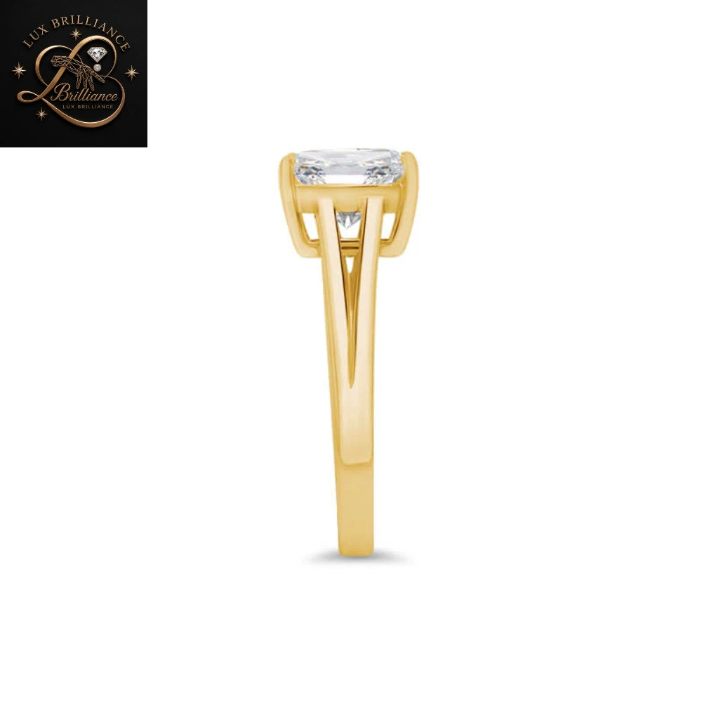 2.5 Ct Radiant Cut Diamond Engagement Ring | 14K Yellow Gold Split Shank Cathedral Solitaire Ring for Women