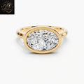 East-West Oval Cut Diamond Bezel Set Solitaire Engagement Ring | 14K Yellow Gold Promise Ring
