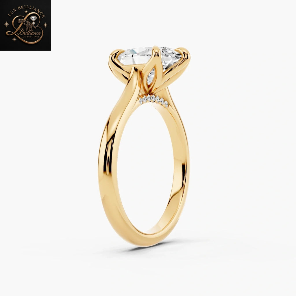 2ct Oval Lab Grown Diamond Engagement Ring | Tulip Basket and Hidden Halo Ring