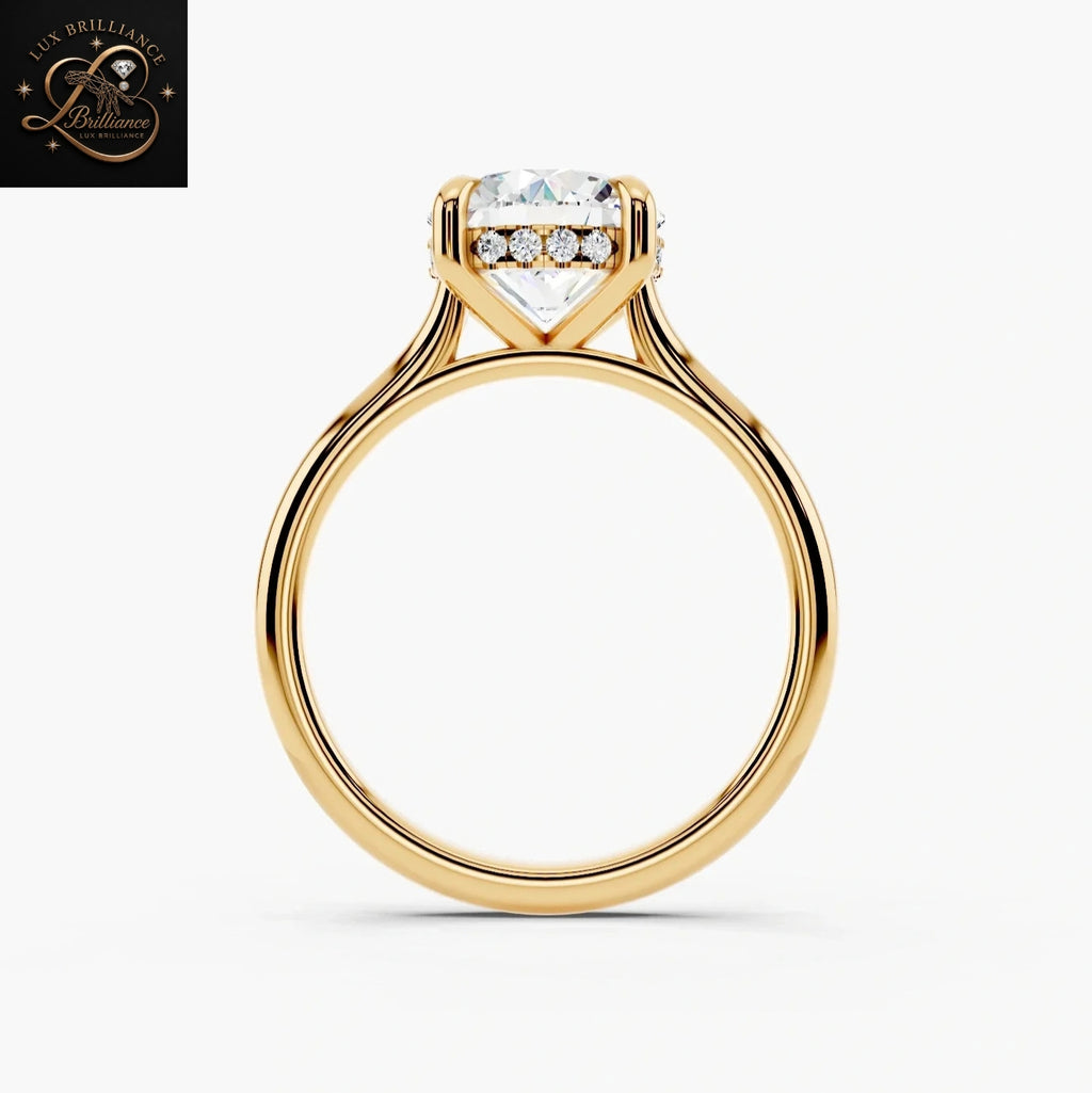 Round Cut Solitaire Anniversary Ring with Hidden Halo| 14K Yellow Gold Bridal Ring