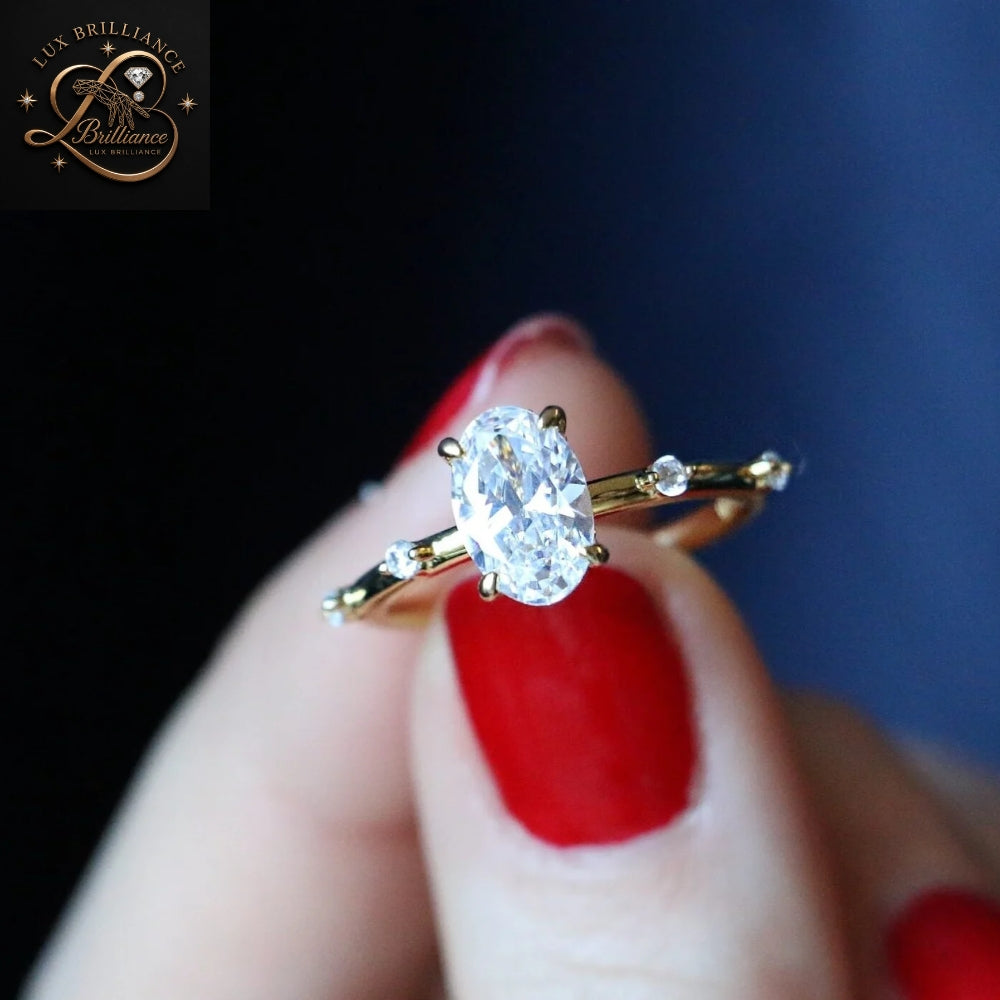 Unique Oval Cut Diamond Engagement Ring with  in 14K / 18K Yellow Gold | Wedding Ring For Her
