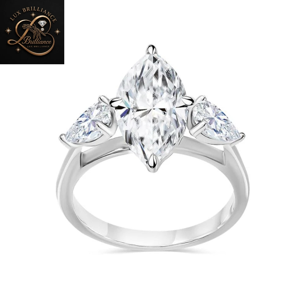Marquise Cut Diamond Three Stone Engagement Ring with  White Gold / gift for her (Copy) (Copy)