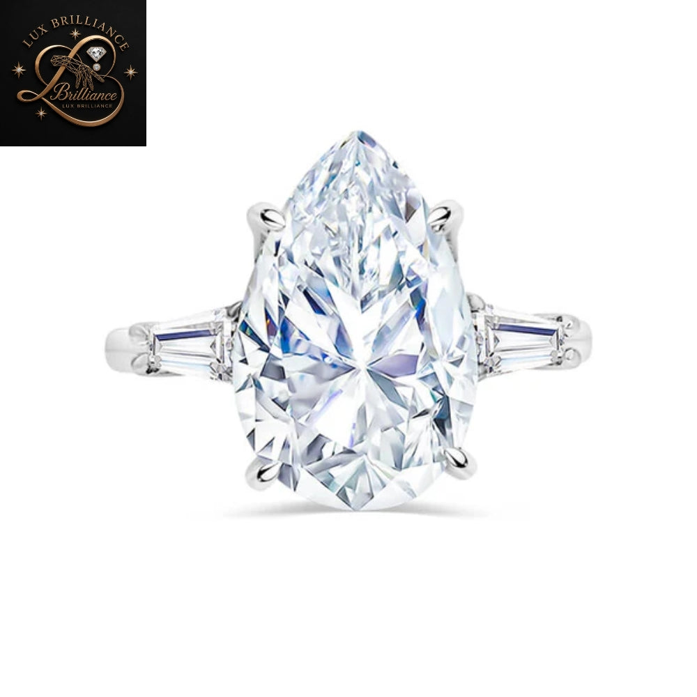 2Ct Pear Cut Diamond Engagement Ring | Teardrop Baguette Side Stones Ring | Anniversary Gift (Copy)