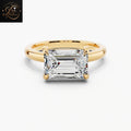 East-West Emerald Cut Solitaire Engagement Ring in 14K Yellow Gold