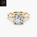 Round Cut Solitaire Engagement Ring with Hidden Halo and Under-Gallery Bridge Pavé | 14K Yellow Gold