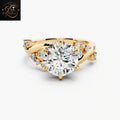 Unique 2.5 CT Round Cut Cluster Engagement Ring | 14K Yellow Gold Tulip Solitaire Ring