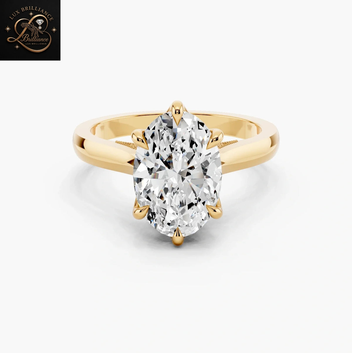 Oval Cut Solitaire Engagement Ring | Tulip Petal Basket and Pave Diamond Bridal Ring