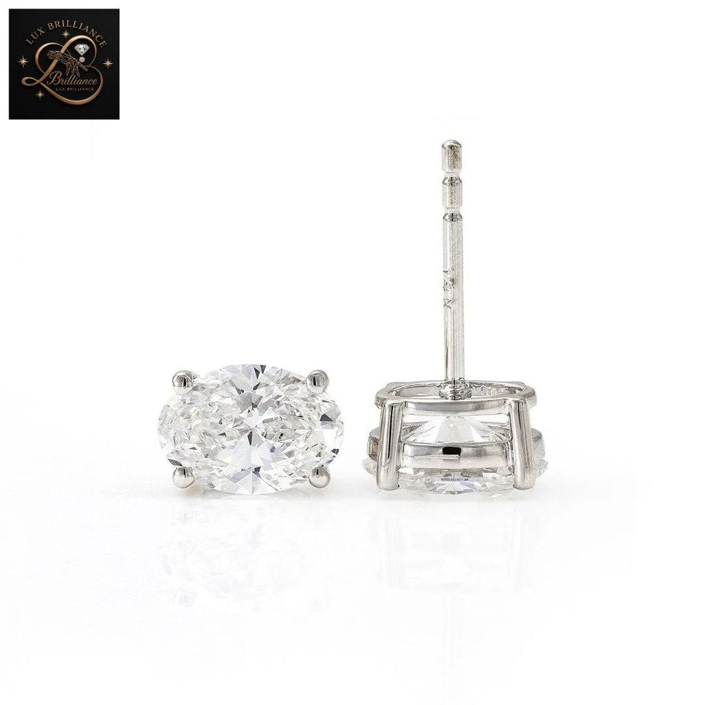 Oval Diamond Solitaire Screw Back Stud Earrings | Solid 14K Gold