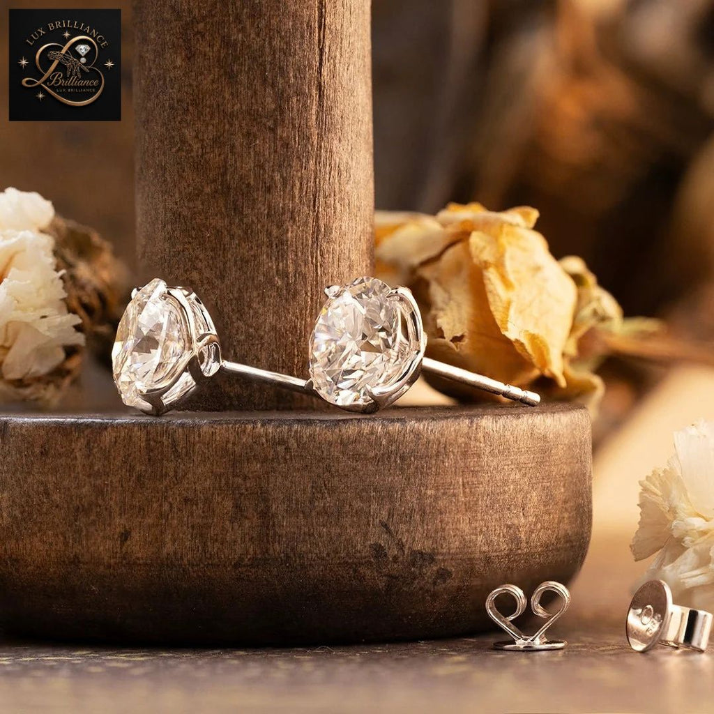 14K Gold Princess Cut Diamond Solitaire Stud Earrings | Screw Backs