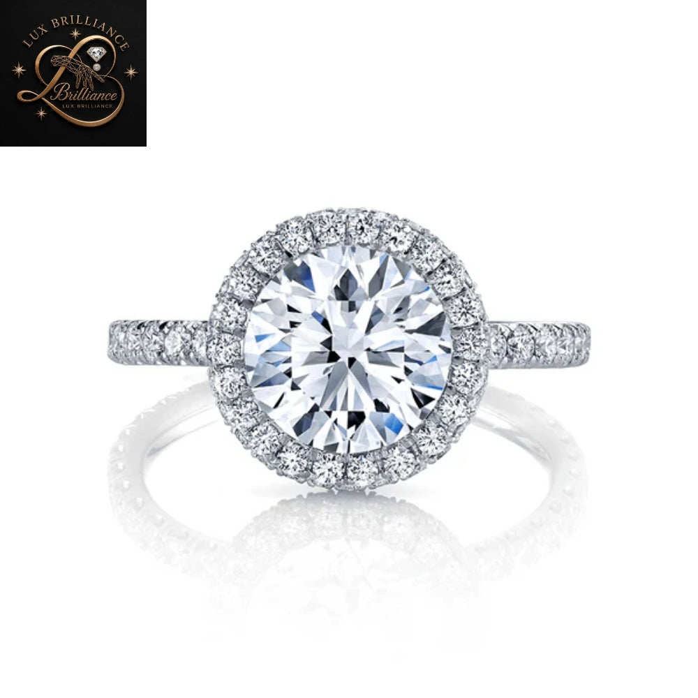 Round Brilliant Diamond Halo Engagement Ring | White Gold Solitaire Ring | Wedding Ring