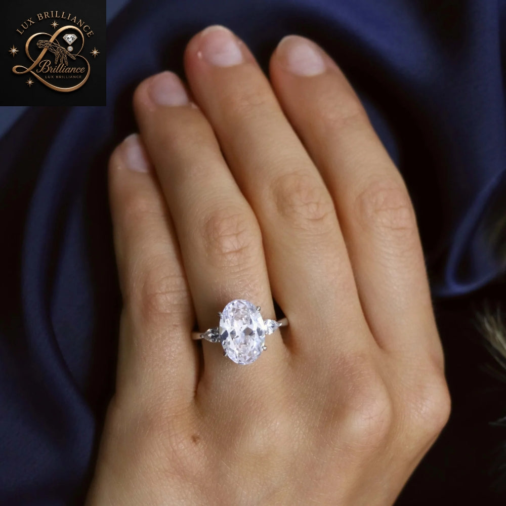 14K Oval & Pear Diamond Engagement Ring | Dainty Three Stone Gold Ring | Gift For Her
