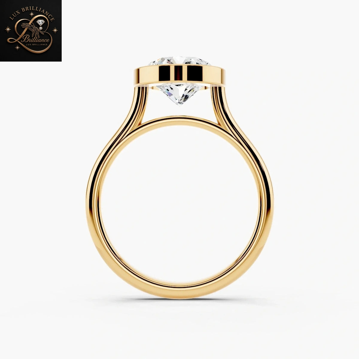 Round Cut Diamond Bezel Set Solitaire Engagement Ring | Modern Round Solitaire Promise Ring
