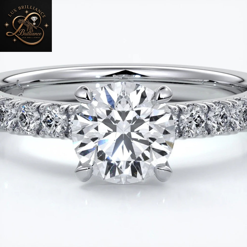 Half-Eternity Round Cut Engagement Ring | Lab Ground Shared Prong - Pave Diamond Ring | Gift For Her (Copy) (Copy) (Copy)