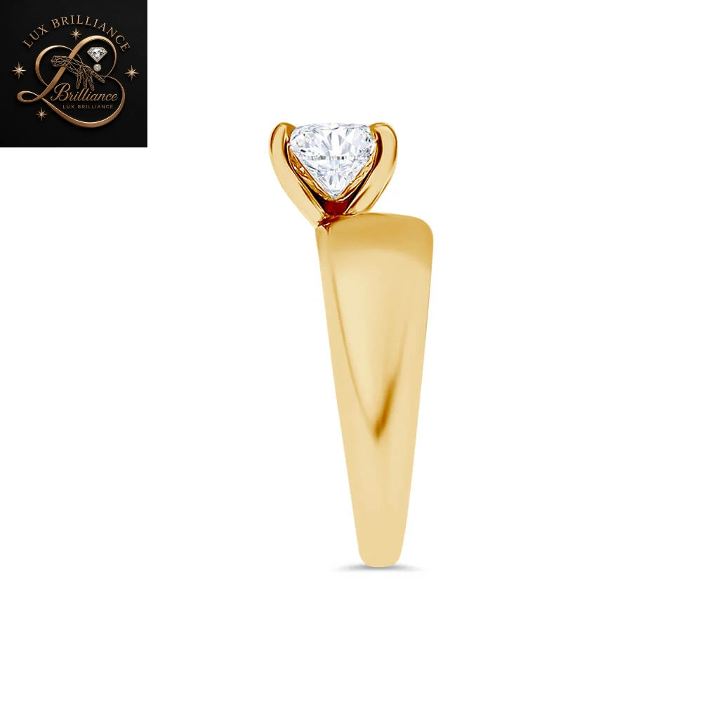 East-West Elongated Radiant Diamond Ring | Wide Band Solitaire 4-Prong Ring | Classic Ring