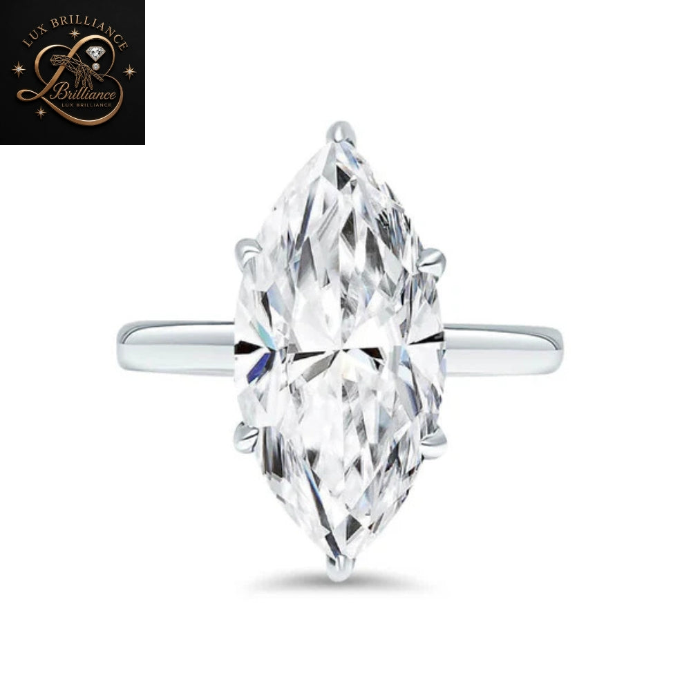 Marquise Cut Solitaire Diamond Engagement Ring |  Simple 6 Prong White Gold Ring | Promise Ring For Gift