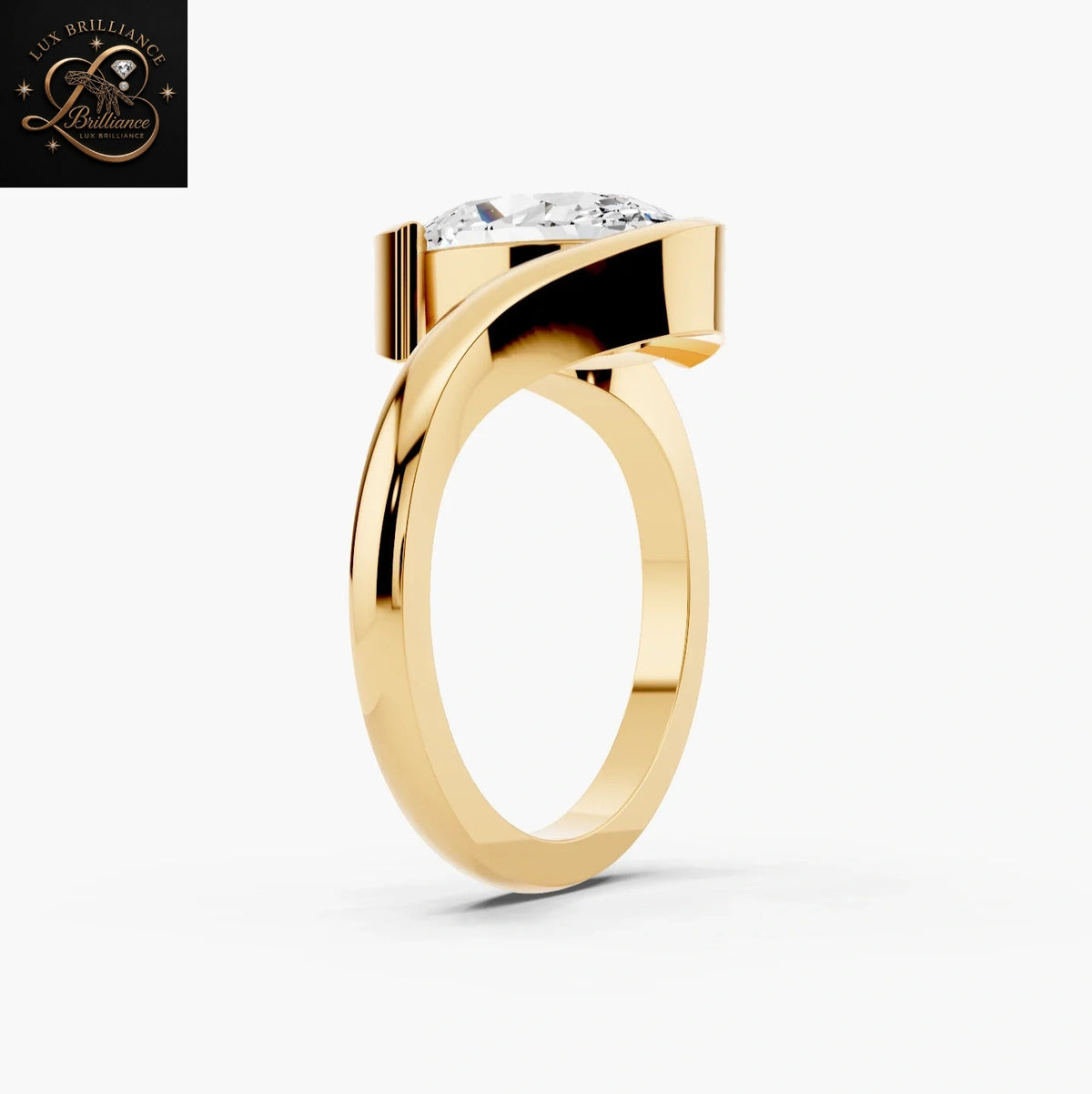 2.5 CT Oval Cut Bypass Bezel Solitaire Engagement Ring | 14K Yellow Gold Wedding Ring