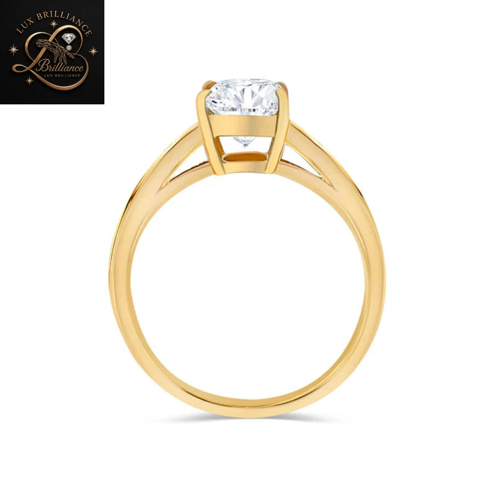 2.5 Ct Radiant Cut Diamond Engagement Ring | 14K Yellow Gold Split Shank Cathedral Solitaire Ring for Women