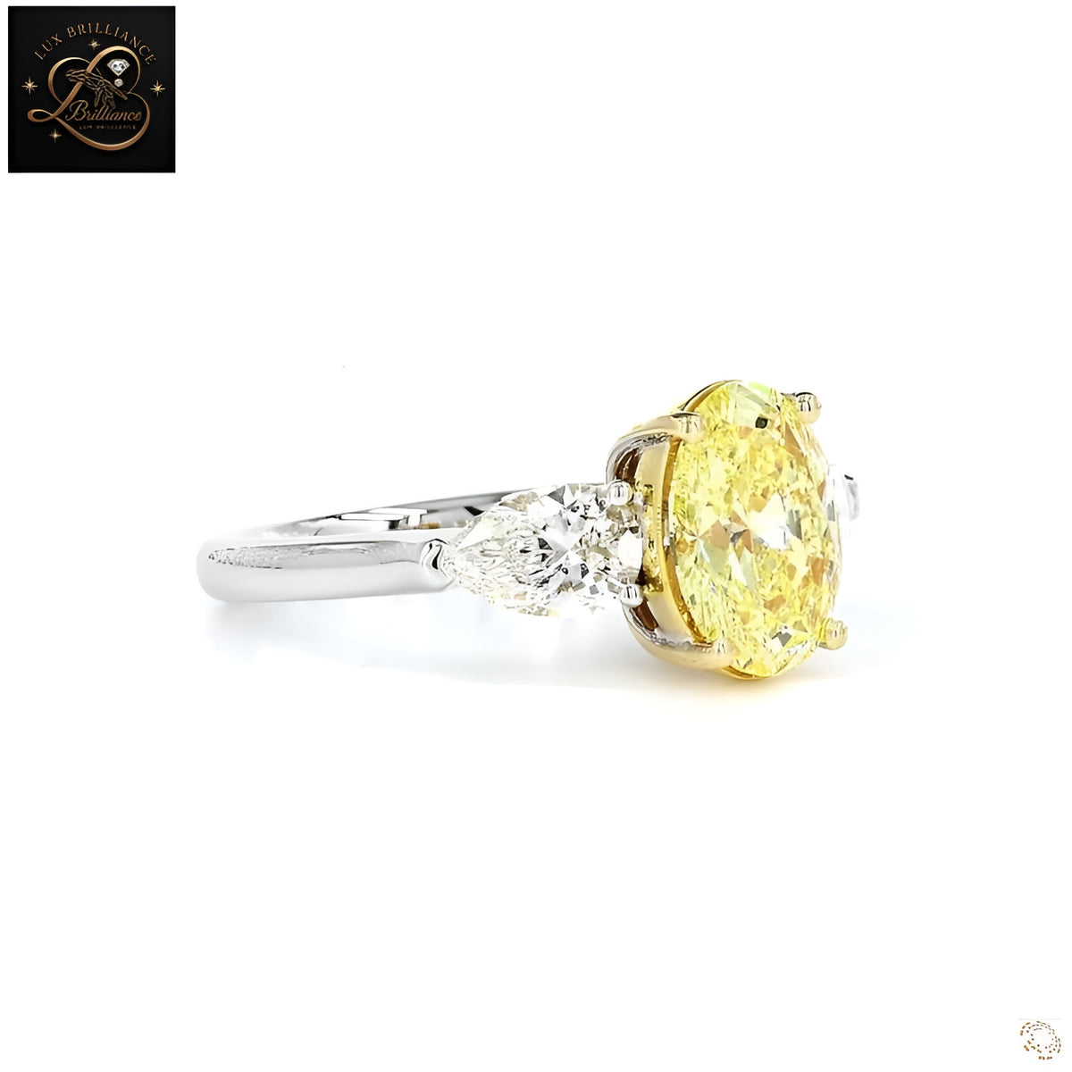 Oval Cut Yellow Gemstone Engagement Ring | Pear Side Stone 18k White Gold Ring