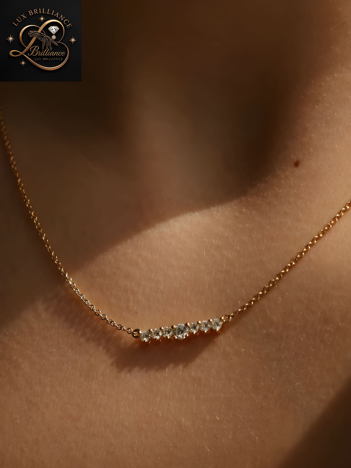 Graduated Diamond Curved Bar Necklace in 18K Gold | Gift For Her