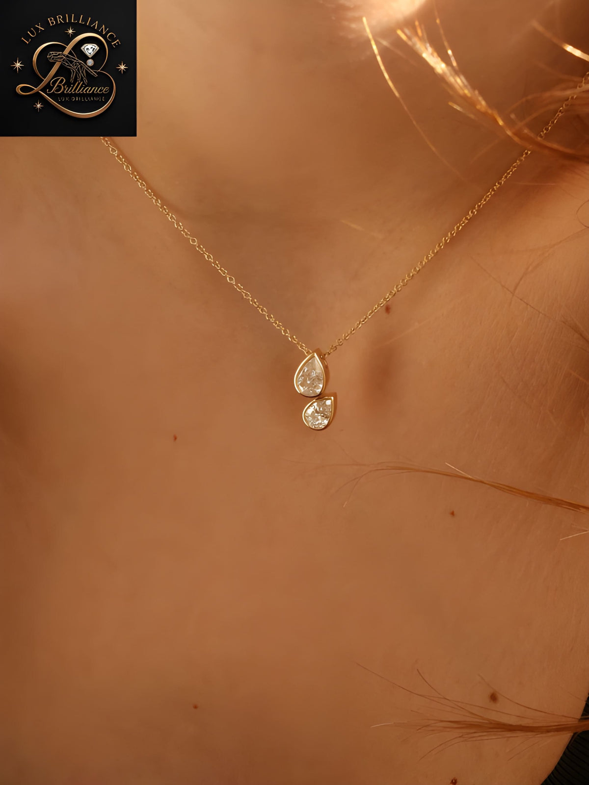 Antique Pear Cut Diamond Pendant Necklace in Gold Bezel Setting | 14k Gold Anniversary Gift