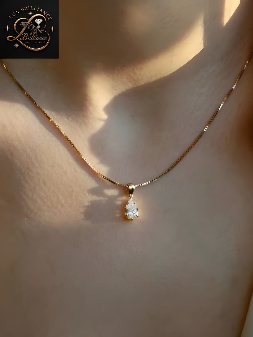 Floating Pear Cut Diamond Drop Choker Necklace | 18k Gold | Fine Jewelry