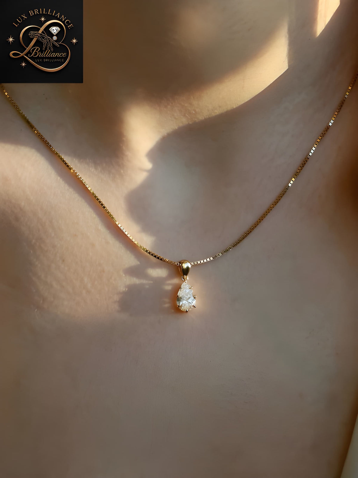 Floating Pear Cut Diamond Drop Choker Necklace | 18k Gold | Fine Jewelry