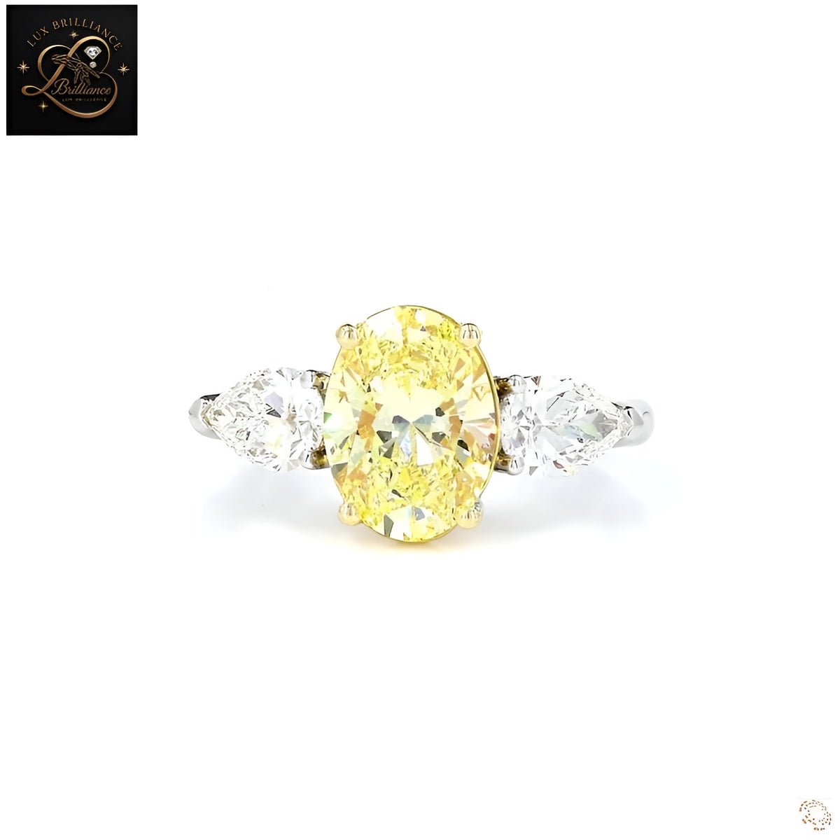 Oval Cut Yellow Gemstone Engagement Ring | Pear Side Stone 18k White Gold Ring