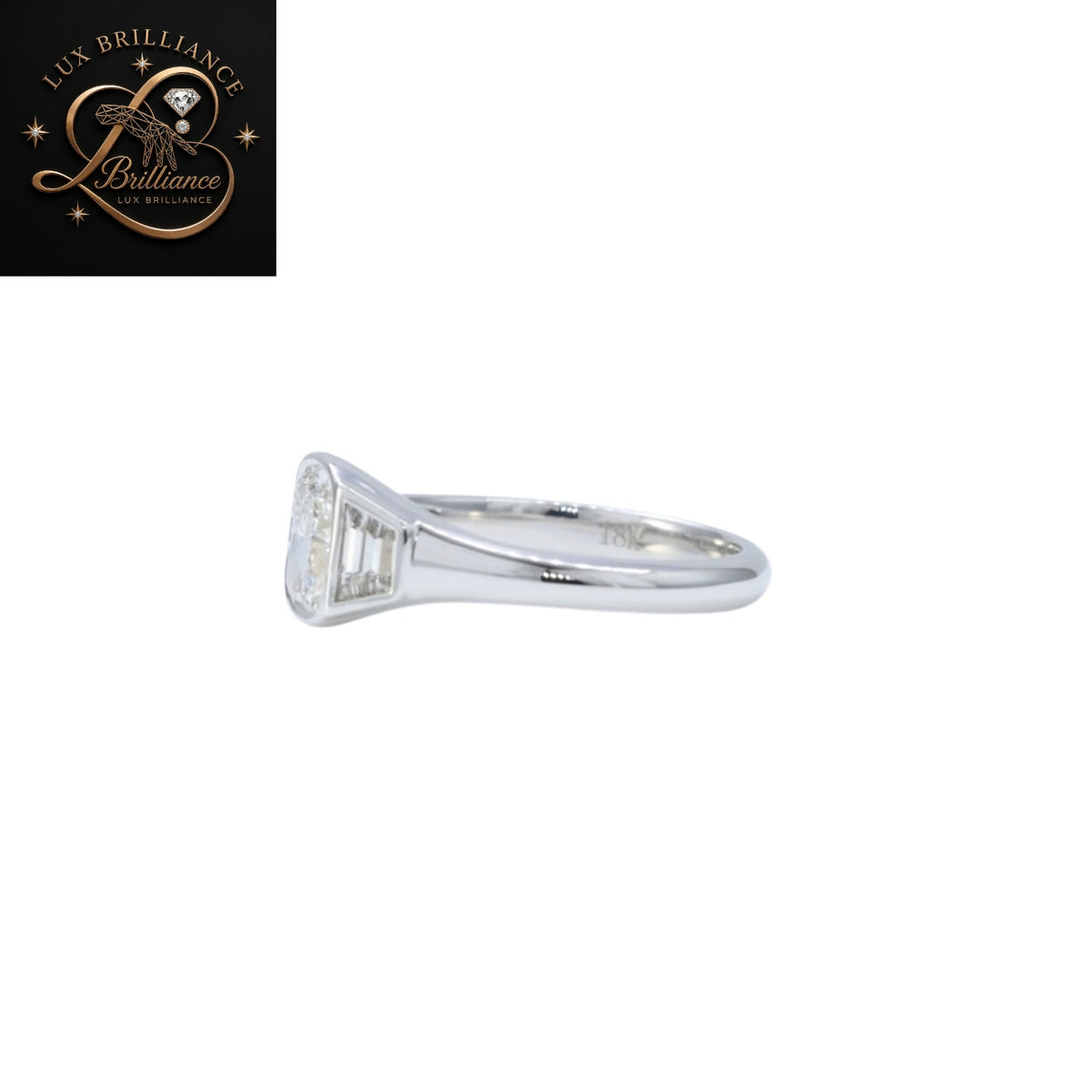 Three-Stone Cushion Cut Diamond Ring with Trapezoid Accents in Full Bezel Setting | Gift for Her