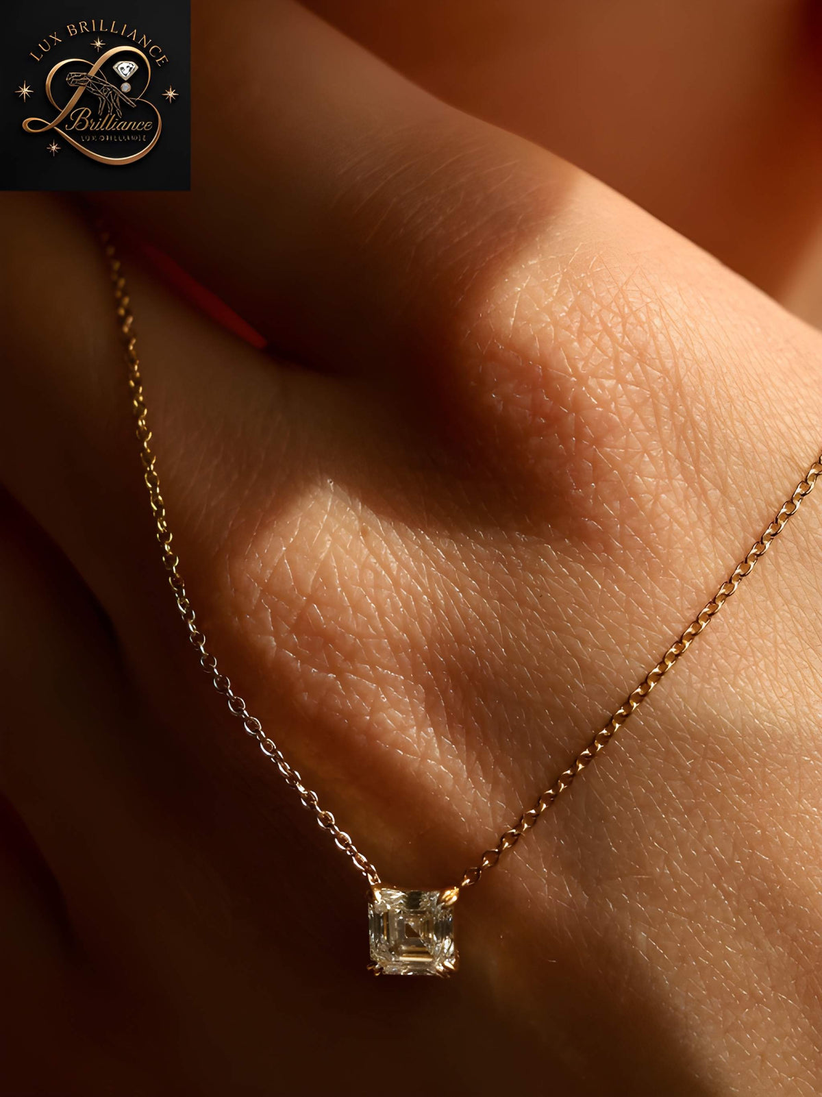 Asscher Cut Diamond Solitaire Pendant Necklace in 18k Gold