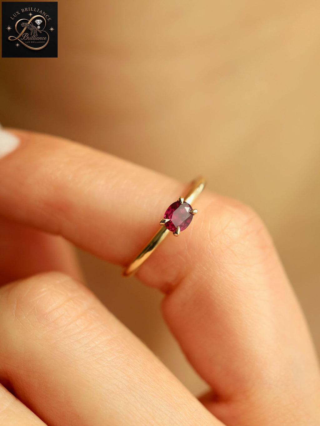 East-West Oval Ruby Gemstone Ring | 18k Yellow Gold Solitaire Engagement Ring