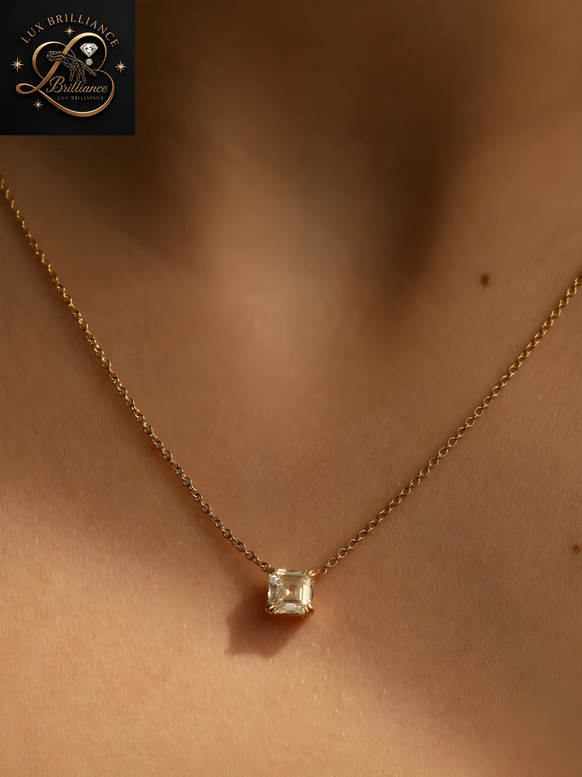 Asscher Cut Diamond Solitaire Pendant Necklace in 18k Gold