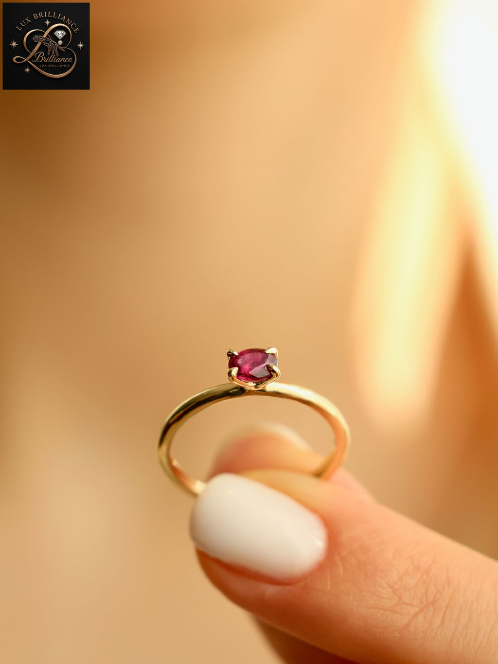 East-West Oval Ruby Gemstone Ring | 18k Yellow Gold Solitaire Engagement Ring