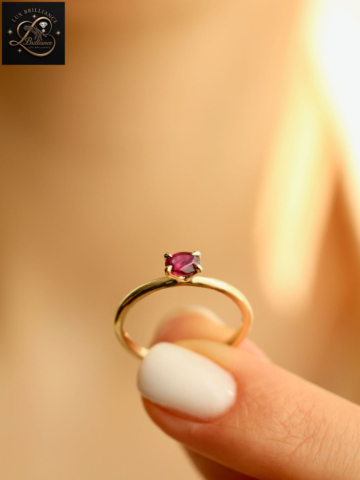 East-West Oval Ruby Gemstone Ring | 18k Yellow Gold Solitaire Engagement Ring