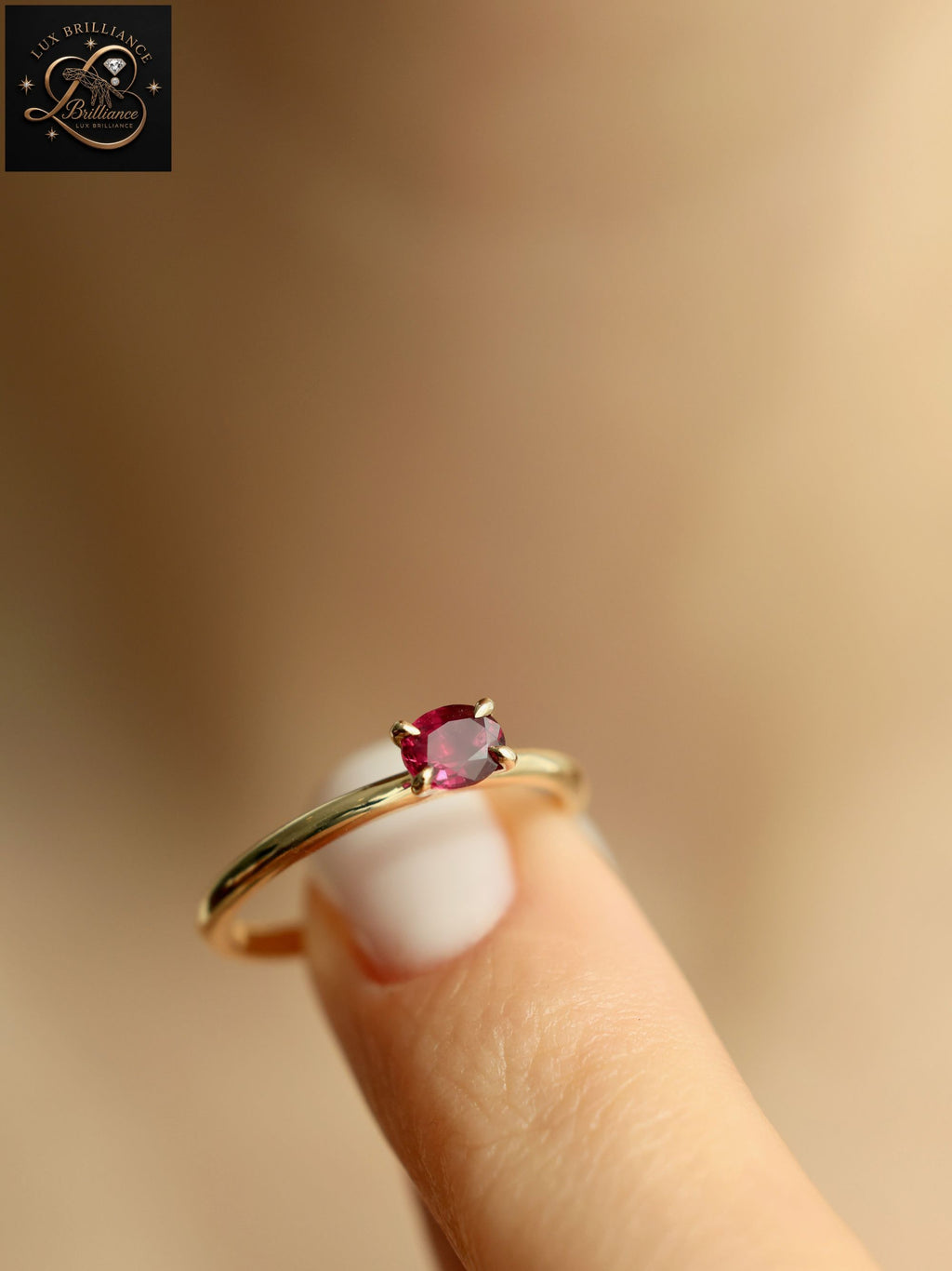 East-West Oval Ruby Gemstone Ring | 18k Yellow Gold Solitaire Engagement Ring