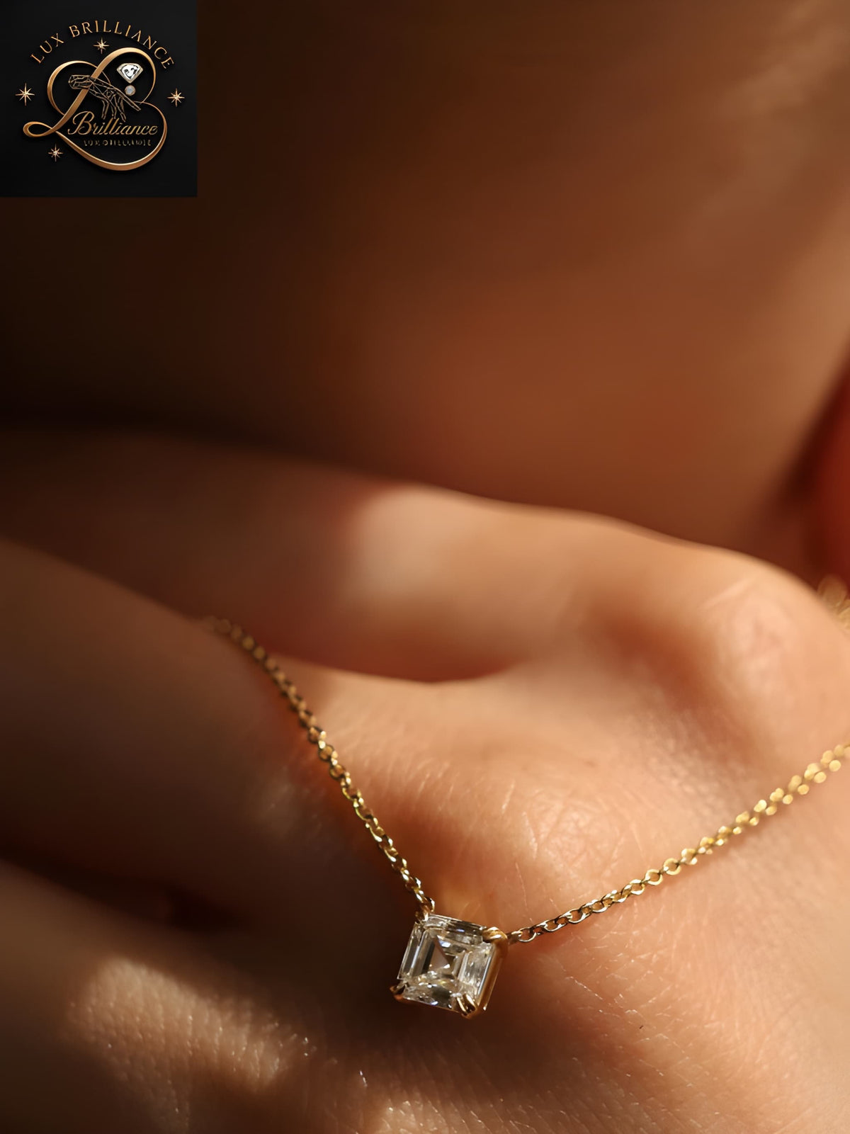 Asscher Cut Diamond Solitaire Pendant Necklace in 18k Gold
