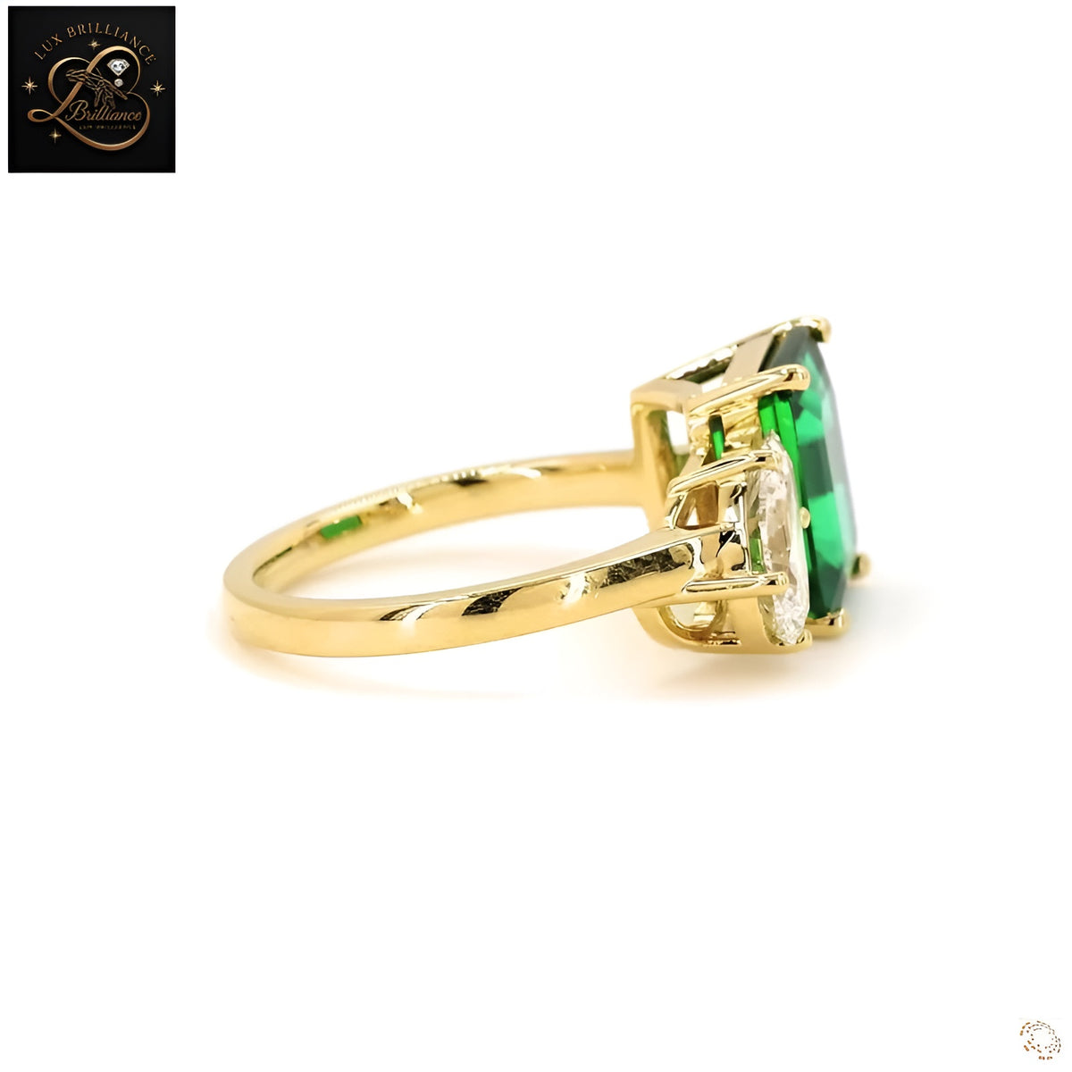 Toi et Moi Emerald Cut Green Gemstone and Pear Diamond Ring | 18k Yellow Gold Lab Grown Diamond Ring