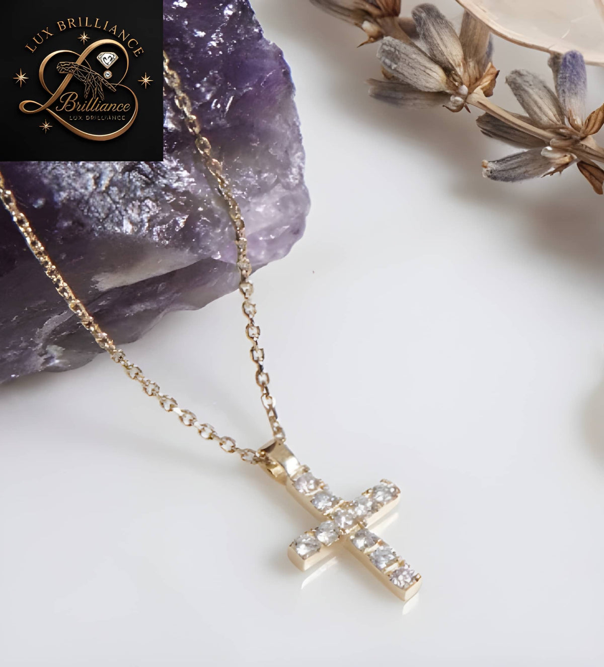 Classic Round Diamond Cross Pendant Necklace in 18K Gold | Fine jewelry