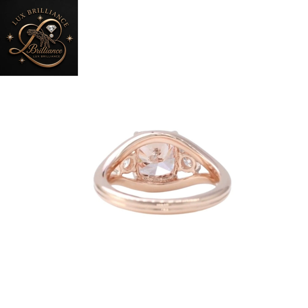 Cushion Cut Champagne Diamond Engagement Ring | Round Side Stone Split Shank Ring