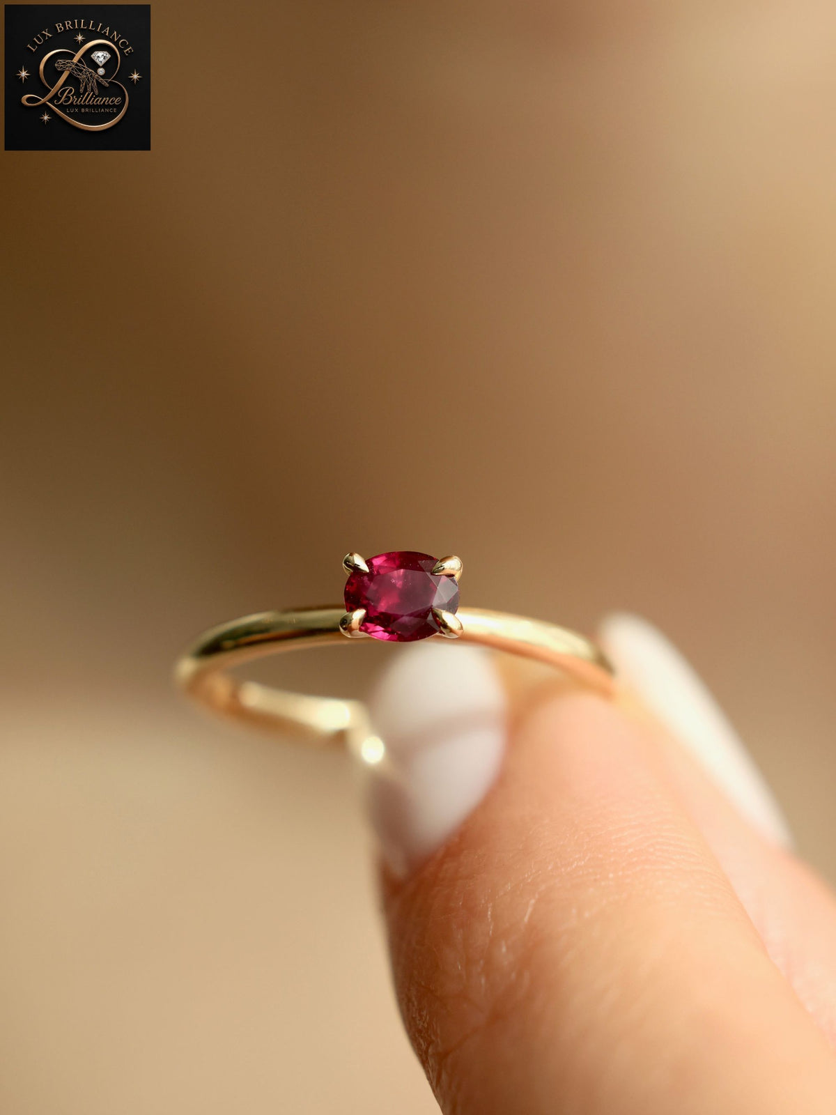 East-West Oval Ruby Gemstone Ring | 18k Yellow Gold Solitaire Engagement Ring