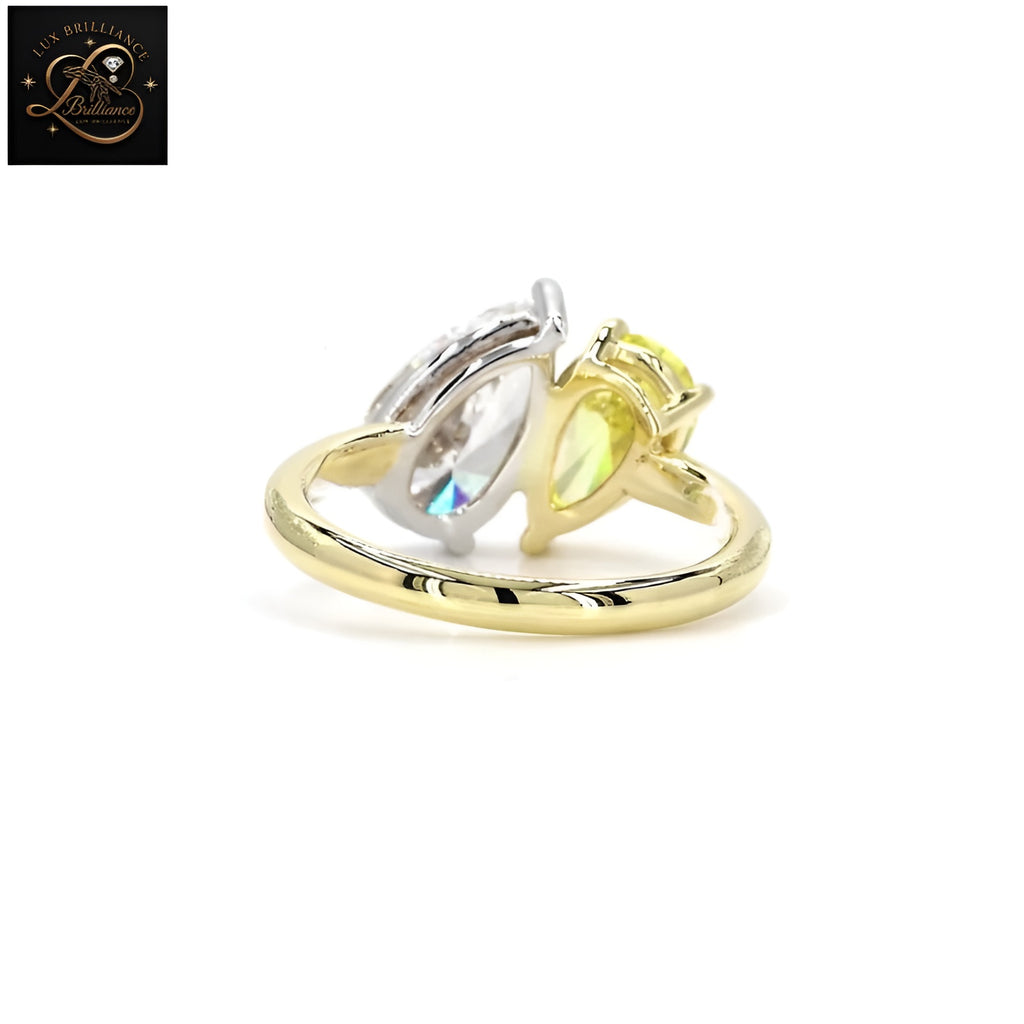 Toi et Moi Yellow and White Pear Cut Diamond Engagement Ring | Two-Tone 14K Yellow Gold Ring