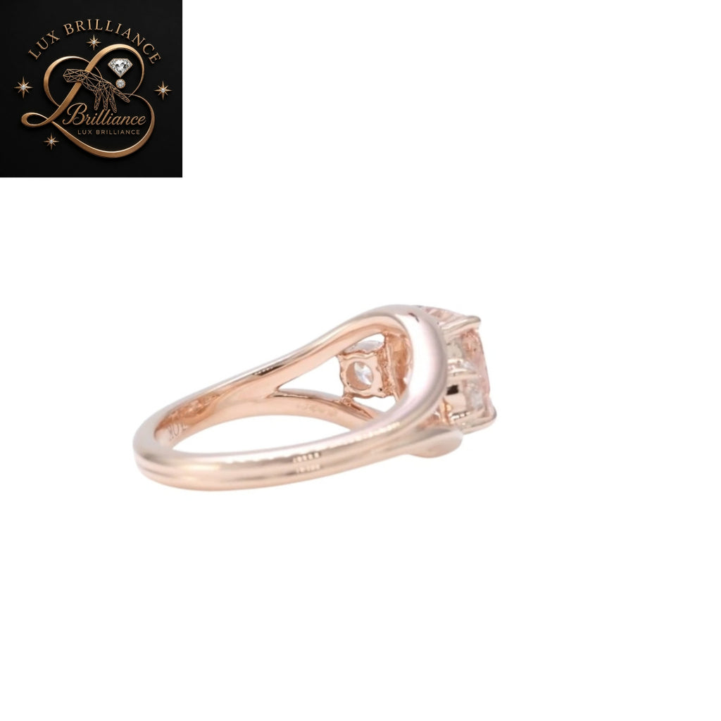 Cushion Cut Champagne Diamond Engagement Ring | Round Side Stone Split Shank Ring