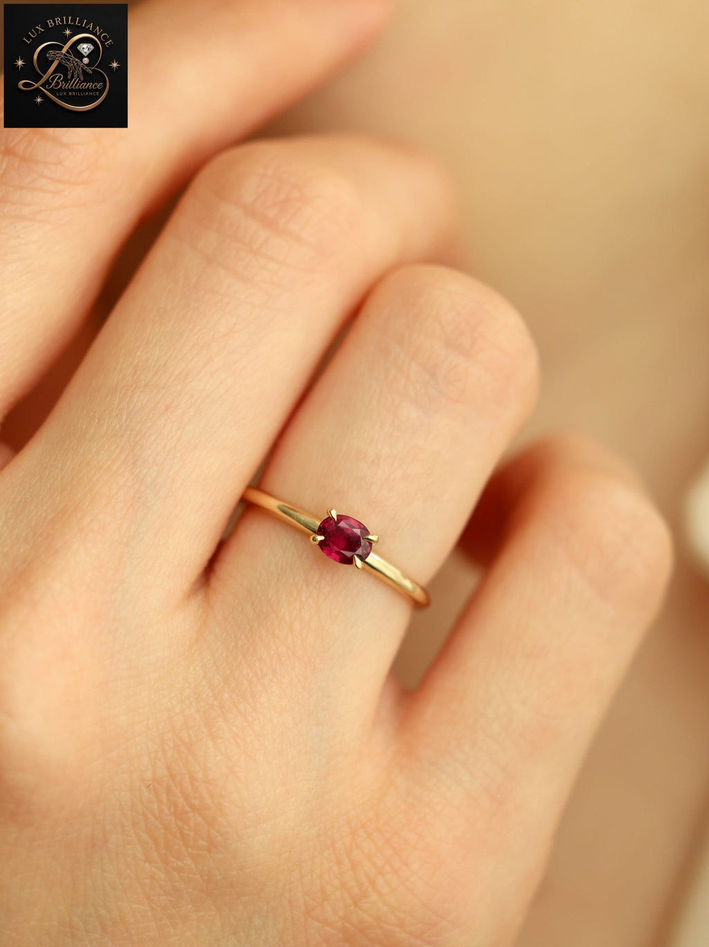 East-West Oval Ruby Gemstone Ring | 18k Yellow Gold Solitaire Engagement Ring