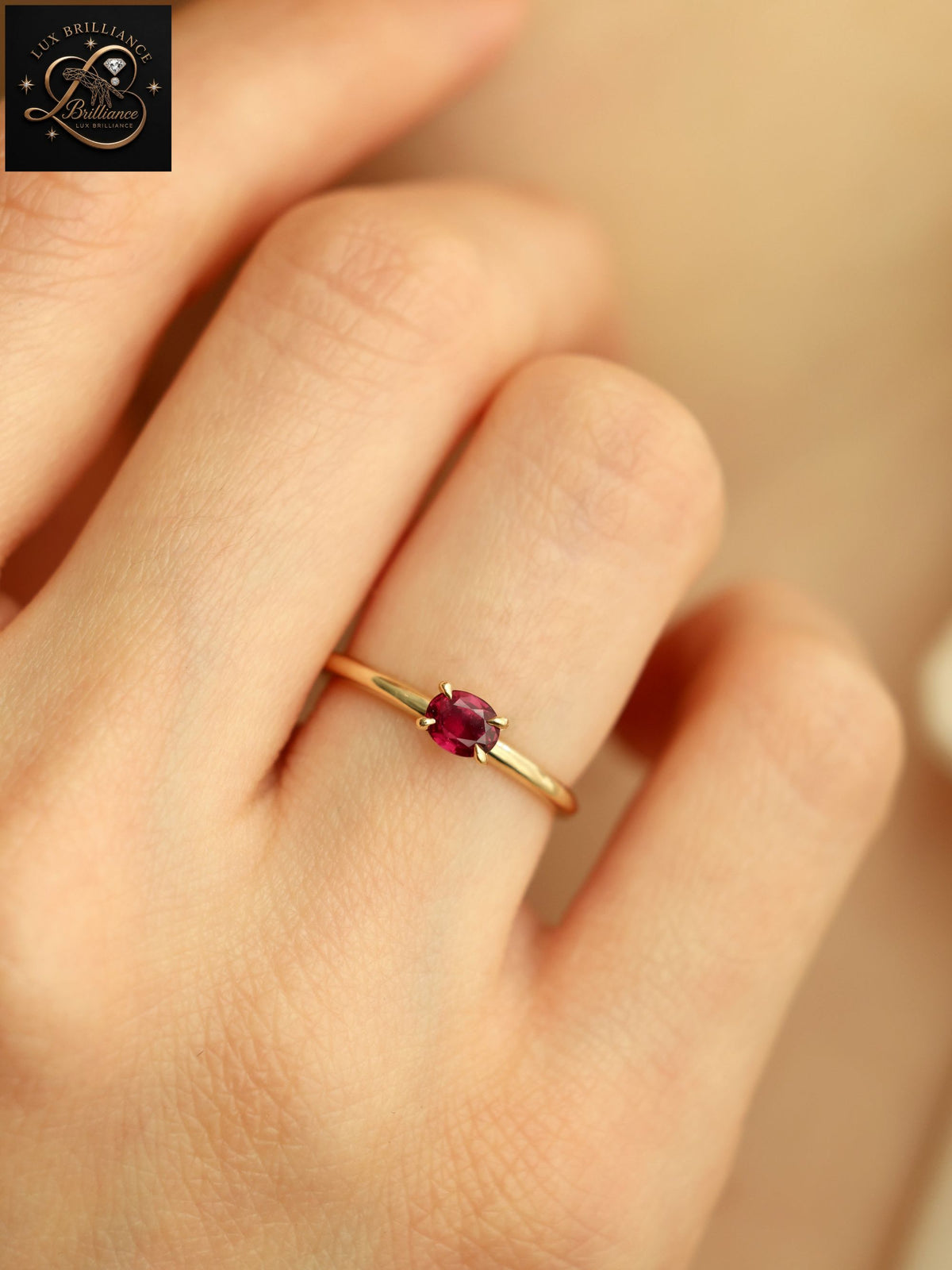 East-West Oval Ruby Gemstone Ring | 18k Yellow Gold Solitaire Engagement Ring