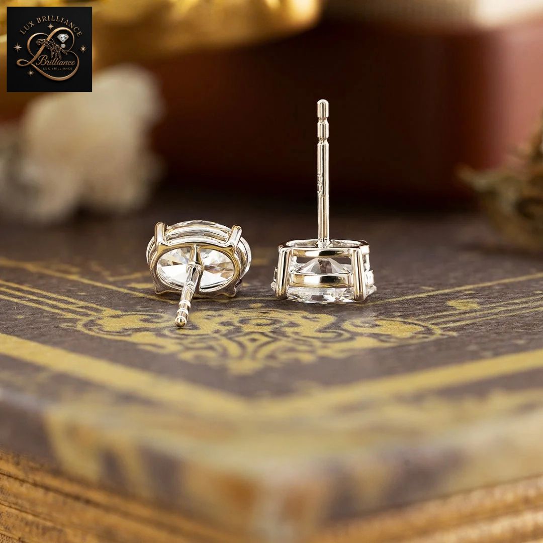 Oval Diamond Solitaire Screw Back Stud Earrings | Solid 14K Gold