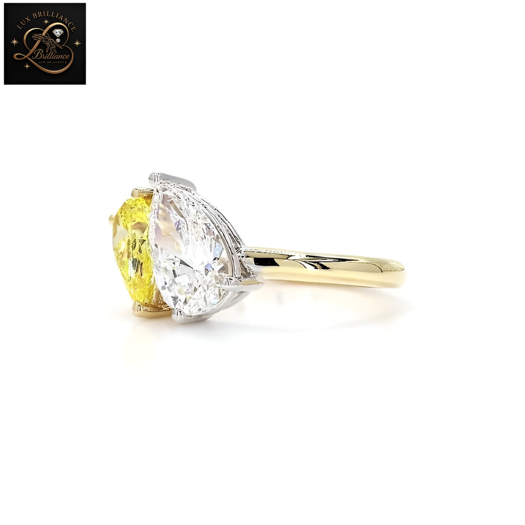 Toi et Moi Yellow and White Pear Cut Diamond Engagement Ring | Two-Tone 14K Yellow Gold Ring