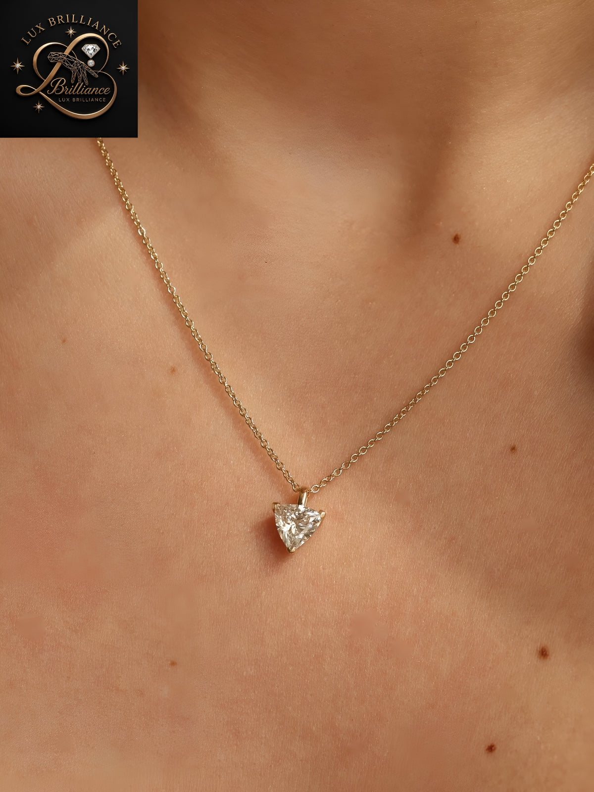 Modern Triangle Diamond Pendant Necklace in 14K Gold | Dainty Gold Chain Necklace Gift