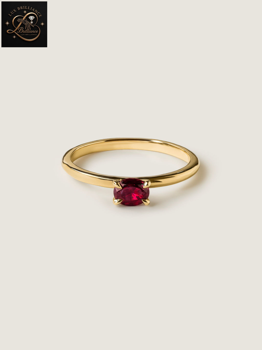 East-West Oval Ruby Gemstone Ring | 18k Yellow Gold Solitaire Engagement Ring