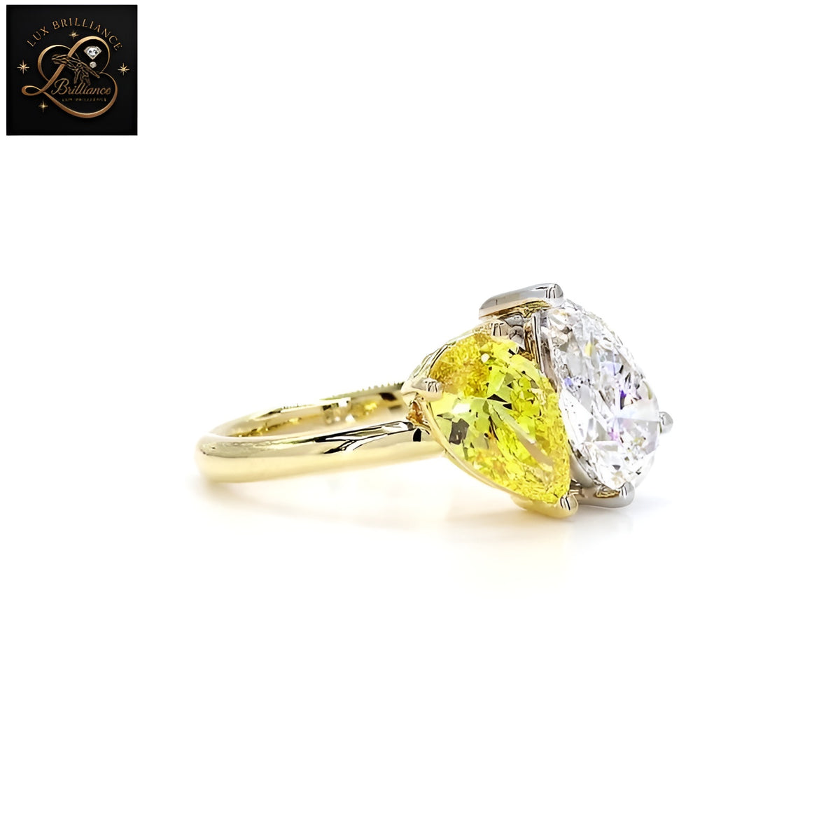 Toi et Moi Yellow and White Pear Cut Diamond Engagement Ring | Two-Tone 14K Yellow Gold Ring