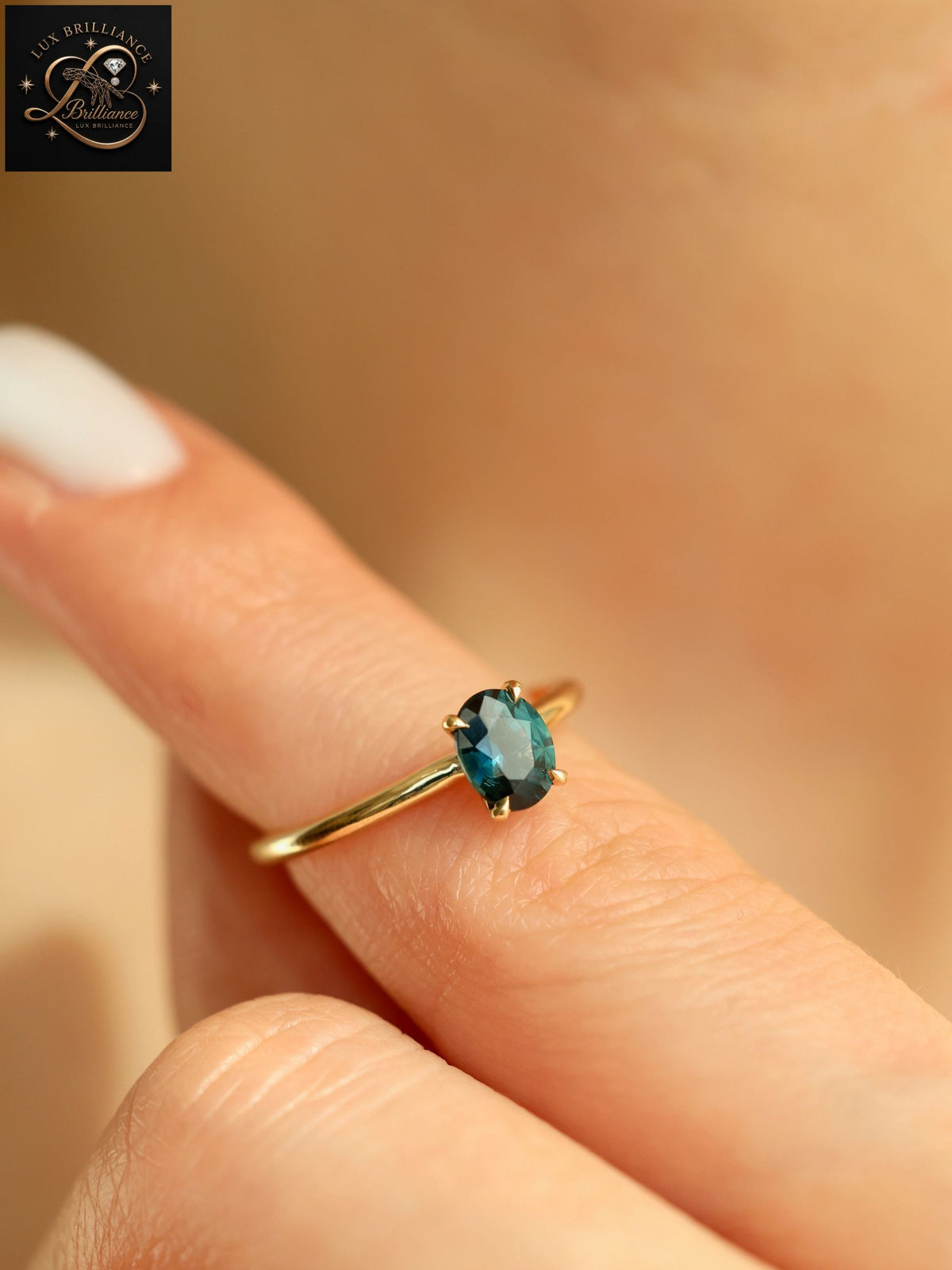 Elegant Oval Cut Teal Blue Sapphire Ring | Classic Yellow Gold Solitaire Ring