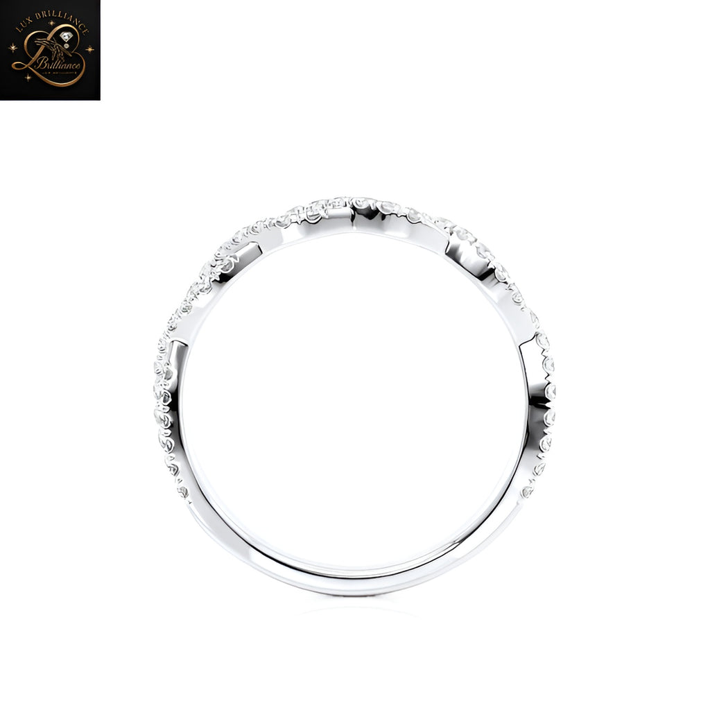 Round Cut Twisted Vine Pave Band | White Gold Lab Diamond Elegant Eternity Band | Gift For Her